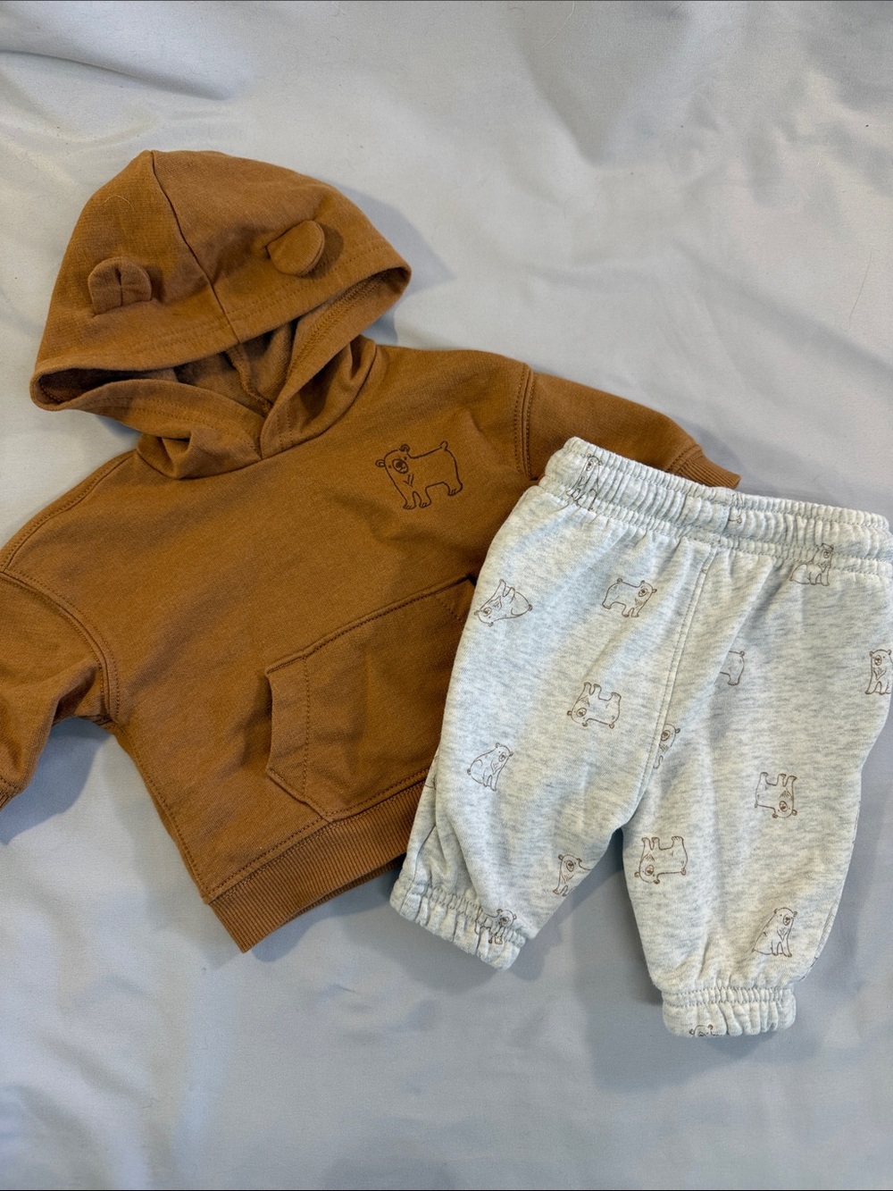 Carter's LIKE NEW Brown Bear Hoodie with Light Gray Bear-Print Joggers